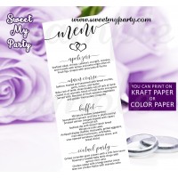 Rustic Wedding Menu card tea length,Modern wedding menu card,(022w)